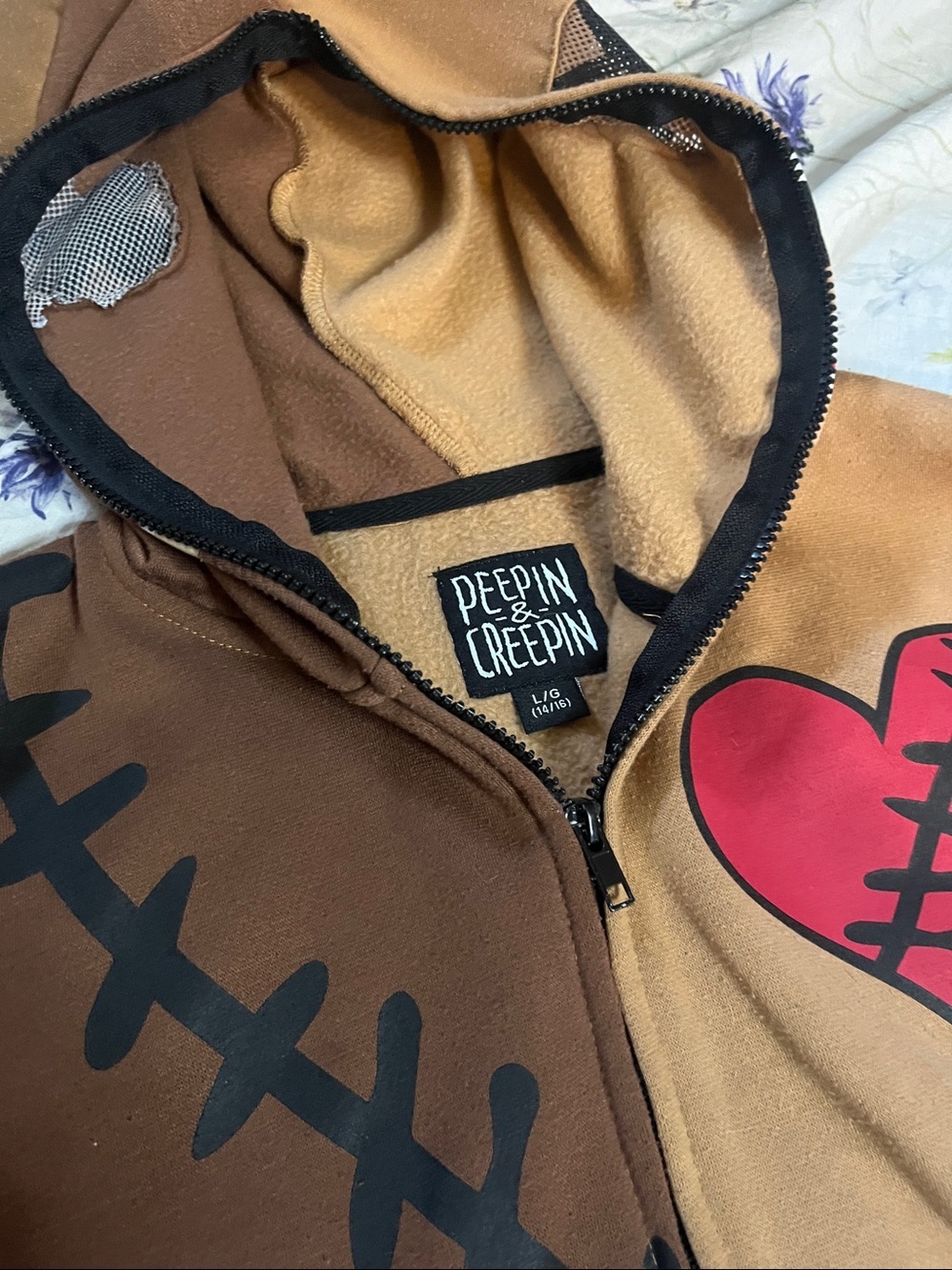 Neon Buddha Teddy Bear "Peepin and Creepin" Patchwork Hoodie - Picture 2 of 15
